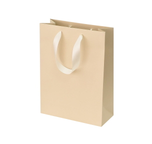 Beige paper bags with satin ribbon handles