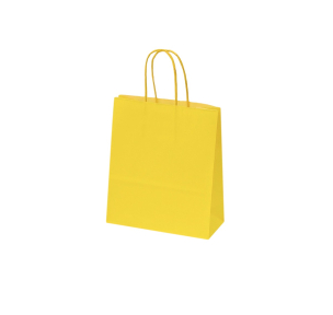 Geltoni popieriniai maišeliai su susuktomis rankenomis